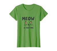 Meow is The Time: Cute Cat Face for Feline Lovers T-Shirt, Women, Grass, M
