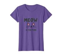 Meow is The Time: Cute Cat Face for Feline Lovers T-Shirt, Women, Purple Heather, 3XL