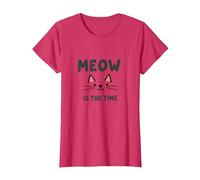 Meow is The Time: Cute Cat Face for Feline Lovers T-Shirt, Women, Red Heather, XXL