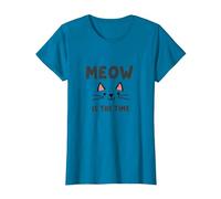 Meow is The Time: Cute Cat Face for Feline Lovers T-Shirt, Women, Sapphire, S