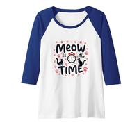 Meow is The Time: Playful Cat Lover Phrase Raglan Baseball Tee, Women, Royal Blue/White, S