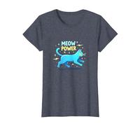 Meow Power: Cosmic Cat Adventure Graphic T-Shirt, Women, Heather Blue, XS