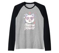 Meow Power Cute Retro Cat Fun Feminism Raglan Baseball Tee