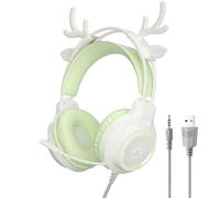 MEOW Series Gaming Headset with LED Cat Ears - Detachable Design, Crystal-Clear Communication, Multi-Platform Compatibility for PC/Switch/Tablet (Antlers Green)