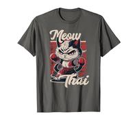 Meow Thai Fighter Cat Muay Thai Boxing Cat T-Shirt, Men, Asphalt Grey, Medium