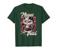 Meow Thai Fighter Cat Muay Thai Boxing Cat T-Shirt, Men, Dark Green, 3X-Large