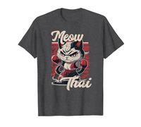 Meow Thai Fighter Cat Muay Thai Boxing Cat T-Shirt, Men, Dark Heather Grey, Small