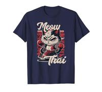 Meow Thai Fighter Cat Muay Thai Boxing Cat T-Shirt, Men, Navy Blue, 3X-Large