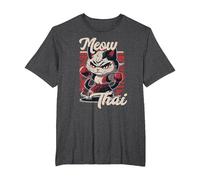 Meow Thai Fighter Cat Muay Thai Boxing Cat T-Shirt, Men's Big and Tall, Dark Heather Grey, 3X Tall