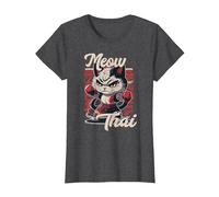 Meow Thai Fighter Cat Muay Thai Boxing Cat T-Shirt, Women, Dark Heather Grey, X-Large