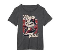Meow Thai Fighter Cat Muay Thai Boxing Cat T-Shirt, Women's Plus, Dark Heather Grey, 1X