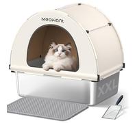 MeoWant Cat Litter Box Stainless Steel, Enclosed Litter Pan for Big Cat with Cloth Cover Canopy, Never Absorbs Odor, Non Stick Surface, XXL Extra Large Litter Tray, Detachable, Easy Clean, White