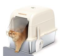 MeoWant Cat Litter Box with High Side Stainless Steel with Lid, Enclosed Metal Litter Pan for Big Cat, Never Absorbs Odor, Non Stick Surface, XXL Extra Large Litter Tray, Detachable, Easy Clean, White