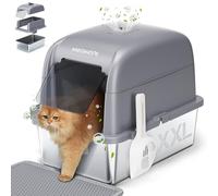 MeoWant Cat Litter Box with High Sided Stainless Steel with Lid, Enclosed Metal Litter Pan for Big Cat, Never Absorbs Odor, Non Stick Surface, XXL Extra Large Litter Tray, Detachable, Easy Clean, Grey