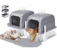 Meowant Stainless Steel Cat Litter Box, Extra Large 3-in-1 Enclosed/Open (2PCS Gray)