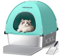 Meowant Stainless Steel Litter Box with Lid, Square Enclosed Metal Litter Box with Removable High Sided Oxford Fabric Tent & Metal Scoop& Mat, Anti-Leakage, Non-Sticky, Easy Cleaning