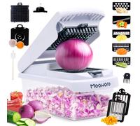 Meoware Manual Vegetable Chopper White 7 Blades with Egg Separator, Compact Food Dicer & Grater - Stainless Steel Rustproof Blades, Non-Slip Base for Small Kitchens, Space-Saving &15°Angled Lid