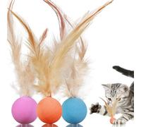 MeowAroma Cat Toys Balls with Feathers, 3 Pcs Interactive Cat Bouncy Balls for Indoor Cats and Playful Kittens, Rubber Kitten Ball Toys for Interactive Playing, Chase Training and Hunting Exercise
