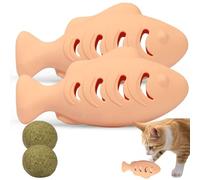 MeowAroma Cat Toys for Indoor Cats, Fish Shape Chew Catnip Toys for Teeth Clean, Food Grade Silicone Cat Enrichment Toy, Interactive Kitten Teething Toys with 1 Cat Nip Ball, Orange, 2 Pcs