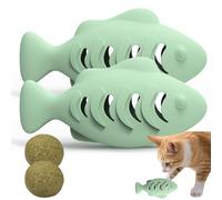 MeowAroma Cat Toys for Indoor Cats, Fish Shaped Chew Catnip Toys for Teeth Cleaning, Food Grade Silicone Cat Enrichment Toy, Interactive Kitten Teething Toys with 1 Cat Nip Ball, 2 Pcs