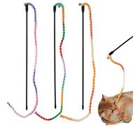 MeowAroma - Interactive Cat Toys, Set of 3 Wands with Colorful Beads, Hemp Rope and Bell.Great for Indoor Cats to Entertain and Exercise