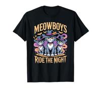 Meowboys Ride The Night Black Cat Halloween Western Shirt T-Shirt