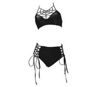 MEOWCOS Gothic Dark Style Swimsuit Black Spiderweb Chest Top Lace up Bottom Two-Piece Swimsuit