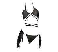 MEOWCOS Pretty Crawler Gothic Swimsuit Spider Web Design Dark Style Swimwear Set, Black, Large