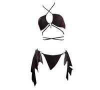 MEOWCOS Pretty Crawler Gothic Swimsuit Spider Web Design Dark Style Swimwear Set, Red, Medium