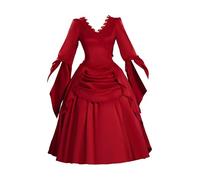 MEOWCOS Women Gothic Dress Crimson Bride Halloween A-line Dress Red Vampire Bride Fluffy Dress, Red, Medium