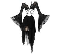 MEOWCOS Women's Bikini Sets Gothic Bathing Suit Wasteland Wind Top and Skirt Set with Triangle Bottoms Bathing Suit, Black, Large