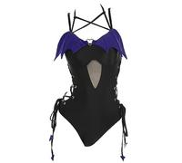 MEOWCOS Women's One Piece Swimsuits Gothic Swimsuit Devil Wings Tummy Control Bathing Suit One-Piece Swimwear, Purple, Medium