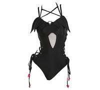 MEOWCOS Women's One Piece Swimsuits Gothic Swimsuit Devil Wings Tummy Control Bathing Suit One-Piece Swimwear, Black, Medium