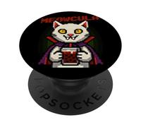 Meowcula Funny Pixel Art Vampire Cat Halloween PopSockets Adhesive PopGrip