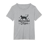 Meowdel Citizen Cat Lover Paw T-Shirt, Women's Plus, Heather Grey, 1X