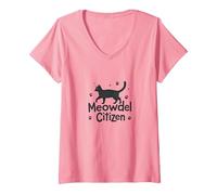 Meowdel Citizen Cat Lover Paw V-Neck T-Shirt, Women, Pink, L