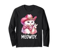 Meowdy Cat Bachelorette Cowboy Cute Pink Cowgirl Funny Cat Long Sleeve T-Shirt