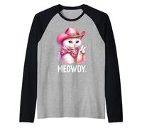 Meowdy Cat Bachelorette Cowboy Cute Pink Cowgirl Funny Cat Raglan Baseball Tee
