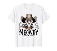 Meowdy Funny Cat Wearing Cowboy Hat Vintage Western Country T-Shirt