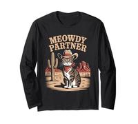 Meowdy Partner Wild West Cowboy Cat Design Long Sleeve T-Shirt