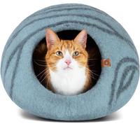MEOWFIA Cat Cave - Premium Felt Cat Bed for Indoor Cats, Handmade 100% Merino Wool (Aquamarine, Medium)