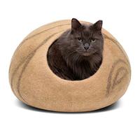 MEOWFIA Cat Cave - Premium Felt Cat Bed for Indoor Cats, Handmade 100% Merino Wool (Beige, Medium)