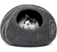 MEOWFIA Cat Cave - Premium Felt Cat Bed for Indoor Cats, Handmade 100% Merino Wool (Dark Grey, Medium)