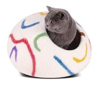 MEOWFIA Cat Cave - Premium Felt Cat Bed for Indoor Cats, Handmade 100% Merino Wool (Ivory Rainbow, Medium)