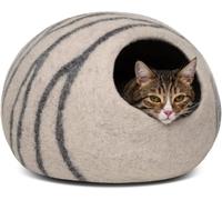 MEOWFIA Cat Cave - Premium Felt Cat Bed for Indoor Cats, Handmade 100% Merino Wool (Light Grey, Medium)