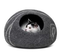 MEOWFIA Cat Cave - Premium Felt Cat Bed for Indoor Cats, Handmade Merino Wool (Dark Grey, Large)