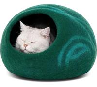 MEOWFIA Cat Cave - Premium Felt Cat Bed for Indoor Cats, Handmade Merino Wool (Emerald, Medium)
