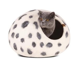 MEOWFIA Cat Cave - Premium Felt Cat Bed for Indoor Cats, Handmade Merino Wool (Snow Leopard, Large)