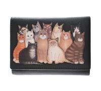 Meowfia Cats Tri-Fold Purse by Mala - Genuine Leather Cat Appliqué Wallet with RFID Protection, Card Slots & Gift Dust Bag - Dark Grey - 11 × 8 × 3 cm (Dark Grey)