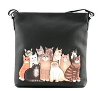 Meowfia Crossbody Bag by Mala - Genuine Leather Cat Appliqué Handbag with Adjustable Strap, Multiple Pockets & Gift Dust Bag - Dark Grey - 23 × 25 × 6 cm